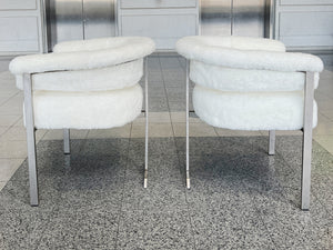 1970s Italian Aluminum & Shearling Three-Legged Side Chairs - A Pair