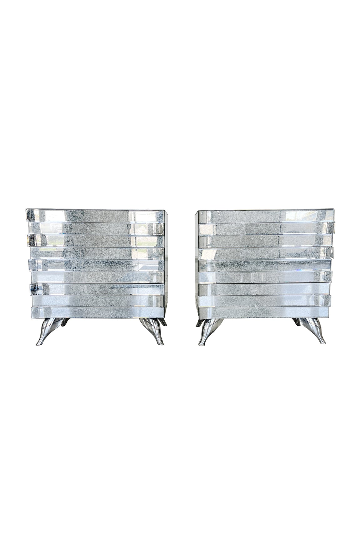 1980s Mirrored Chests of Drawers or Nightstands - A Pair