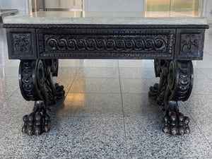 Late 19th Century Chinese Carved Wood & Marble Low Table