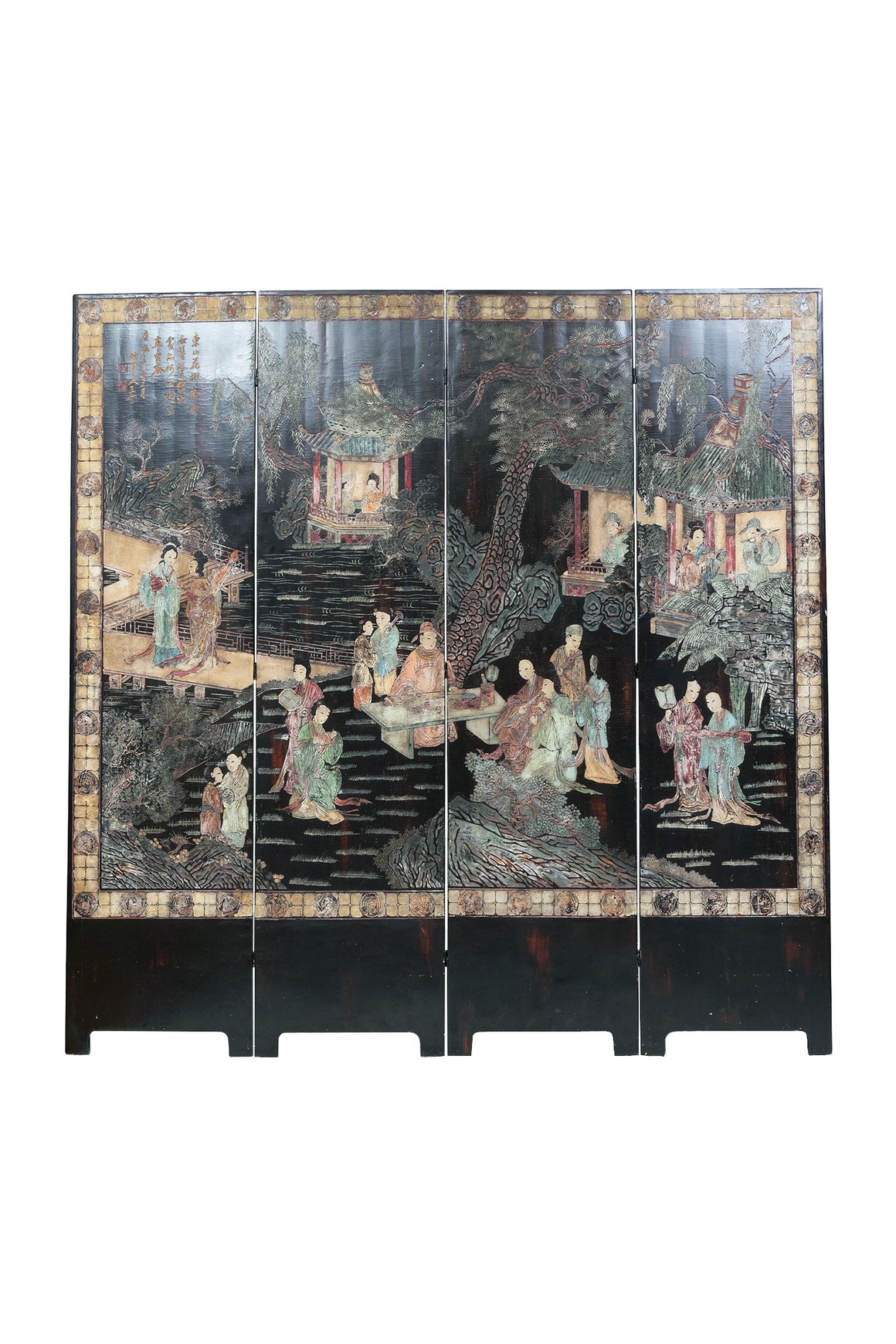 Antique Chinese Coromandel Four Panel Screen