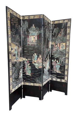 Antique Chinese Coromandel Four Panel Screen