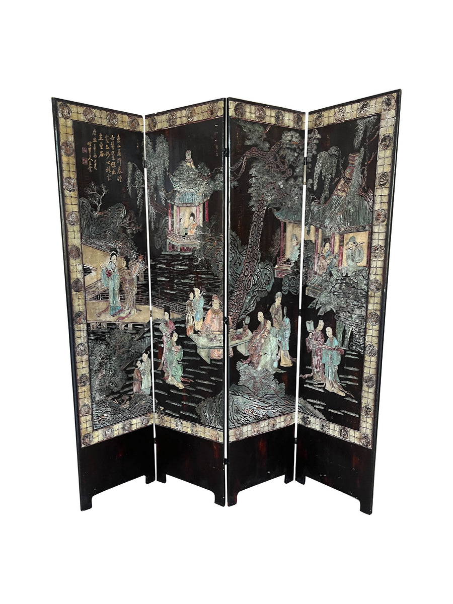 Antique Chinese Coromandel Four Panel Screen