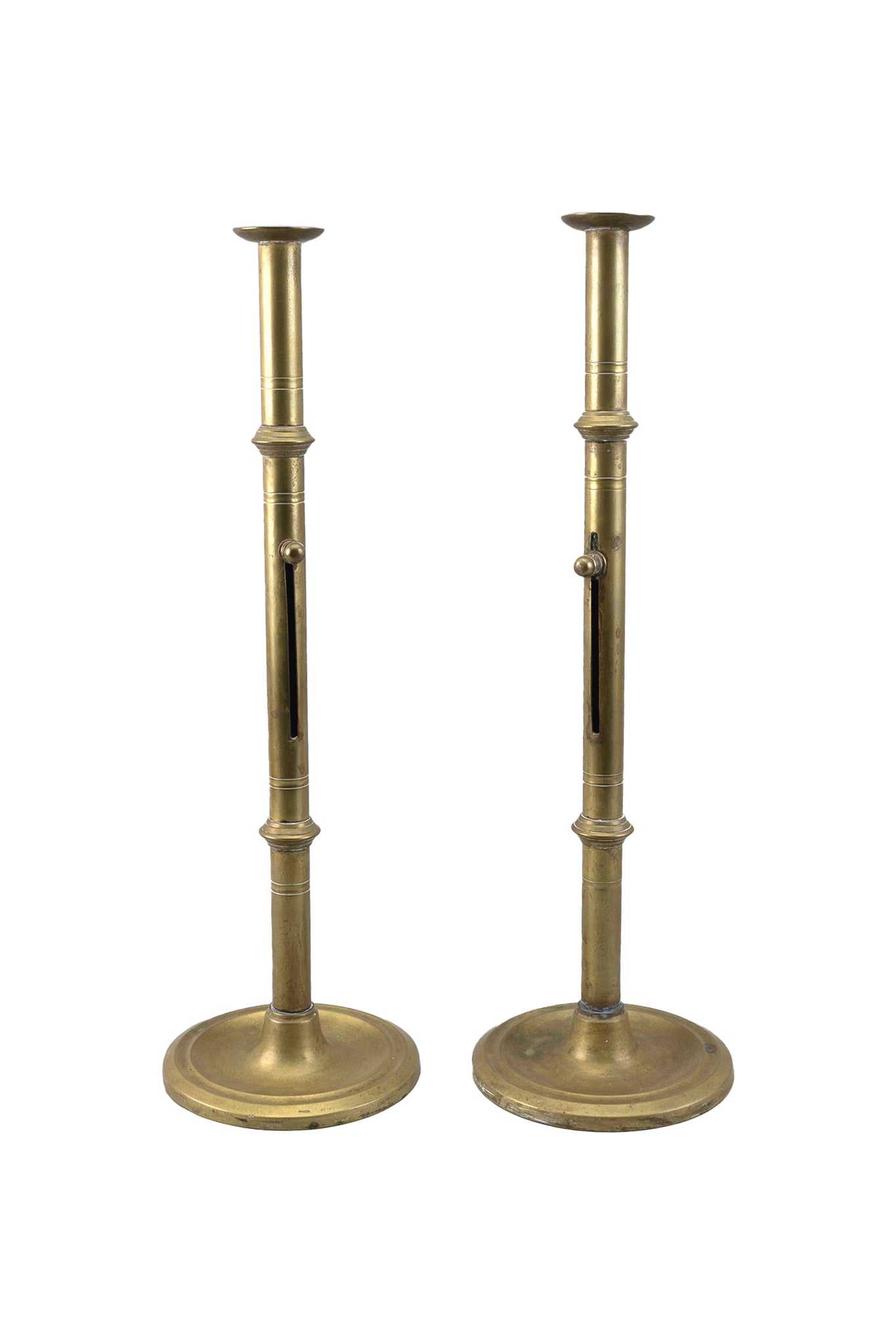 Tall Antique English Brass Candlesticks - A Pair