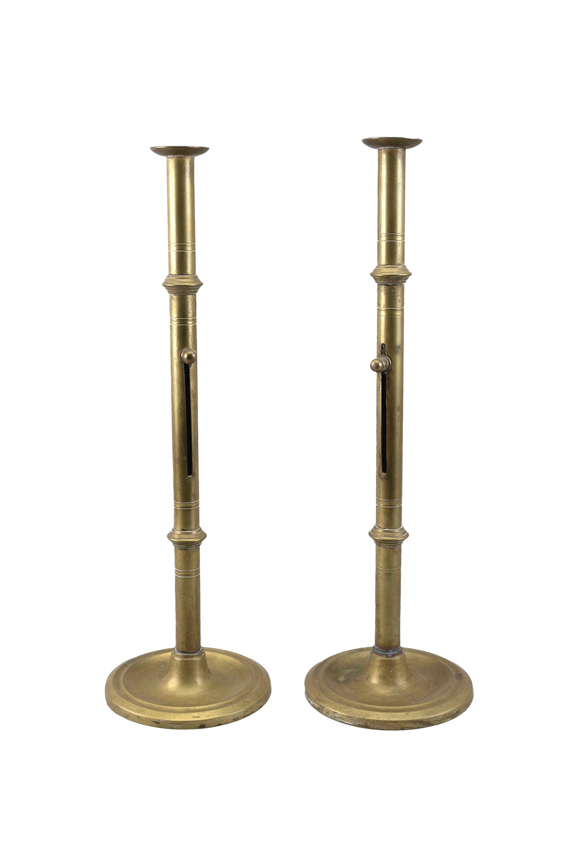 Tall Antique English Brass Candlesticks - A Pair