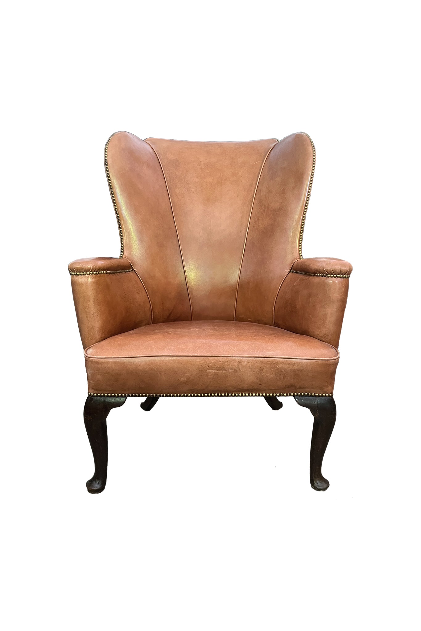 20th Century French Country Style Leather Wingback Armchair