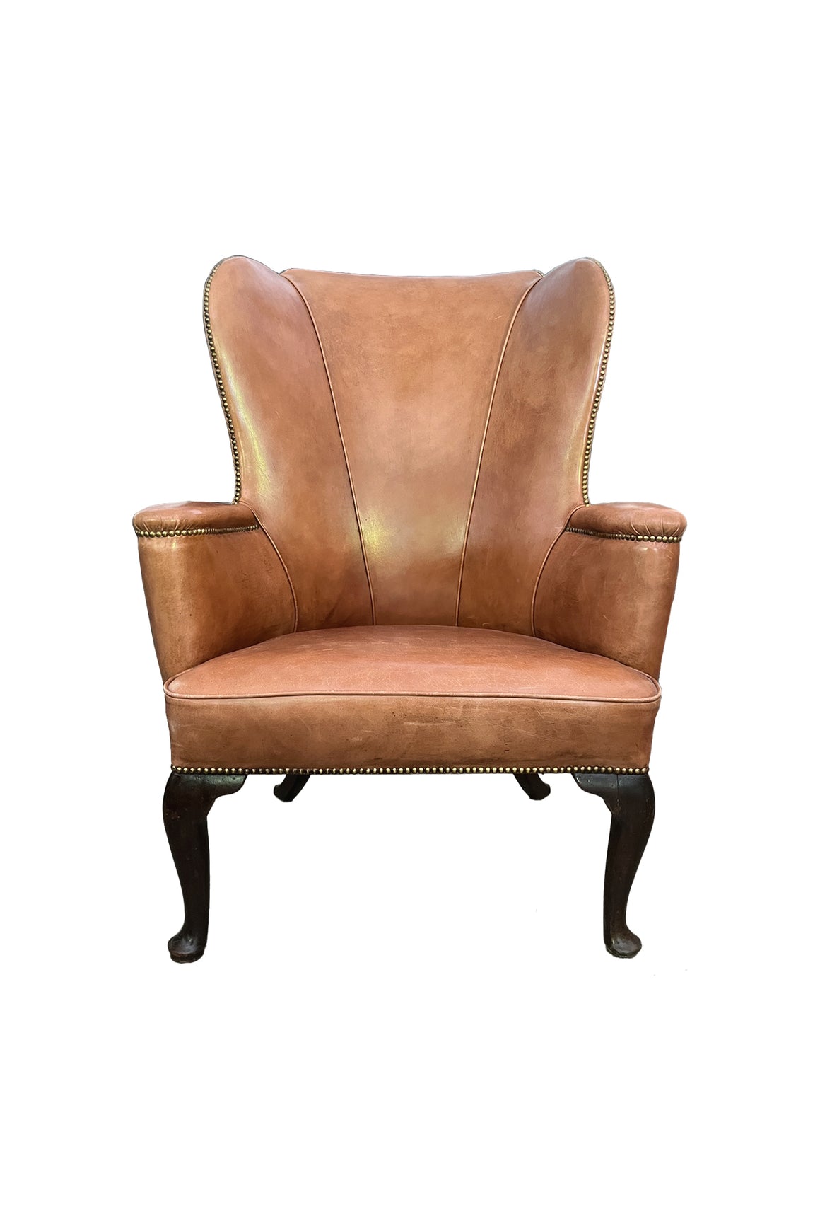 20th Century French Country Style Leather Wingback Armchair