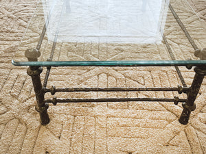 1970s Giacometti Style Patinated Metal & Glass Coffee Table