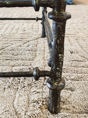 1970s Giacometti Style Patinated Metal & Glass Coffee Table