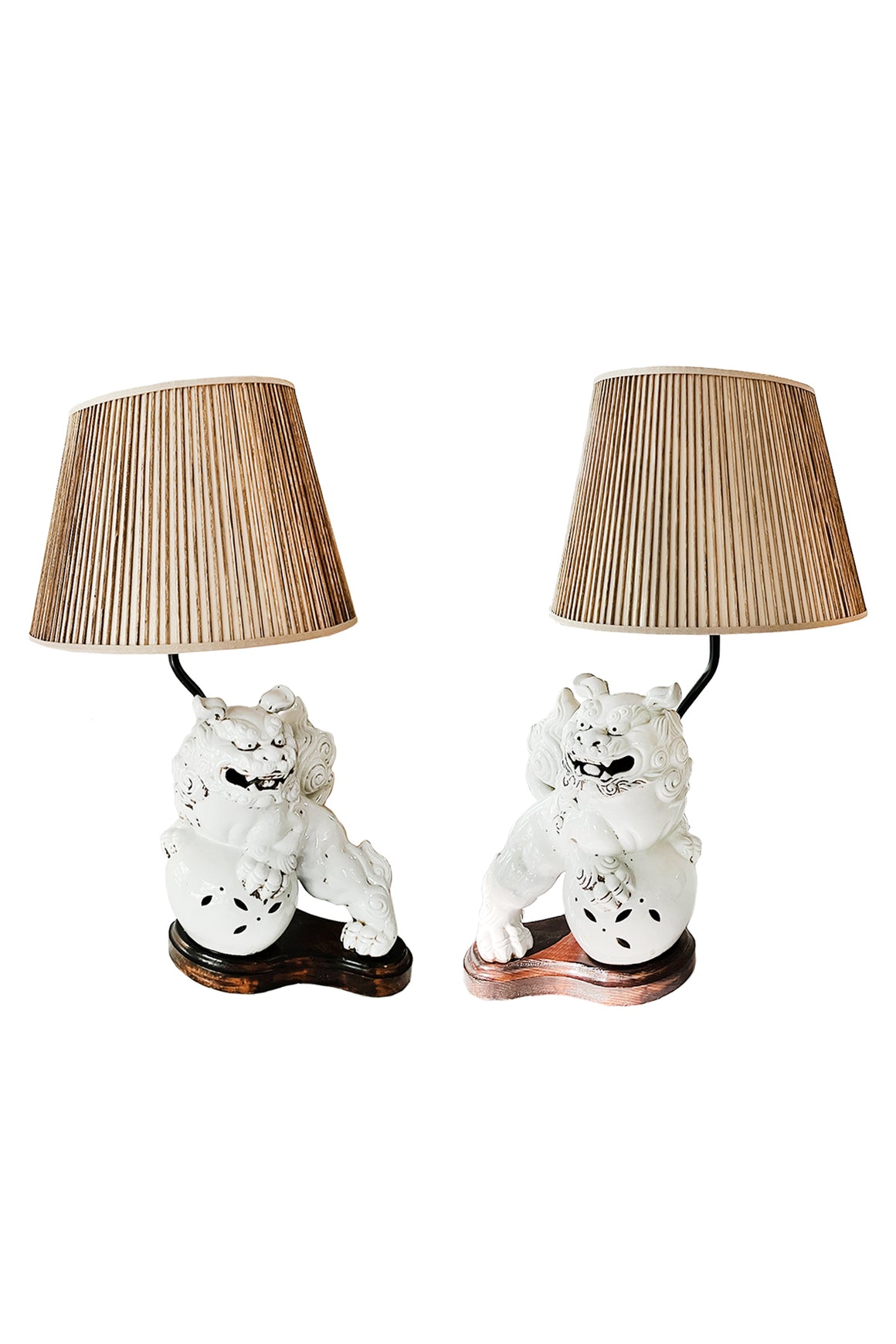 20th Century Blanc De Chine Foo Dog Table Lamps - A Pair