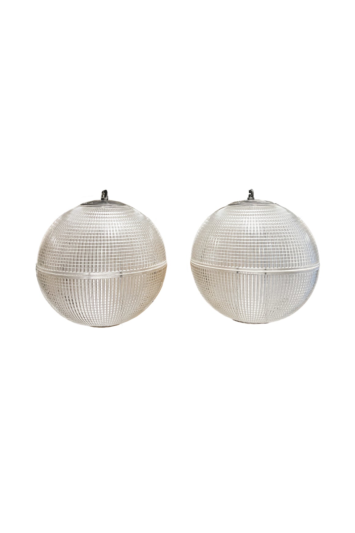 20th Century Holophane Glass Globe Pendants - A Pair