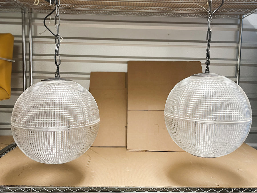 20th Century Holophane Glass Globe Pendants - A Pair