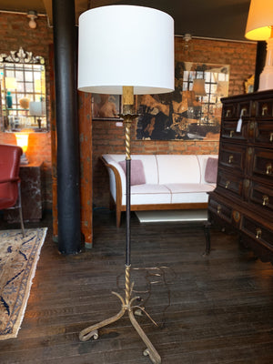 Jacques Adnet Inspired Iron & Leather Floor Lamp by Ferro Art