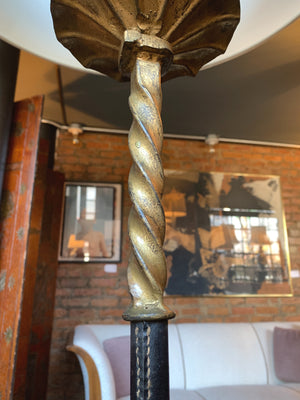 Jacques Adnet Inspired Iron & Leather Floor Lamp by Ferro Art