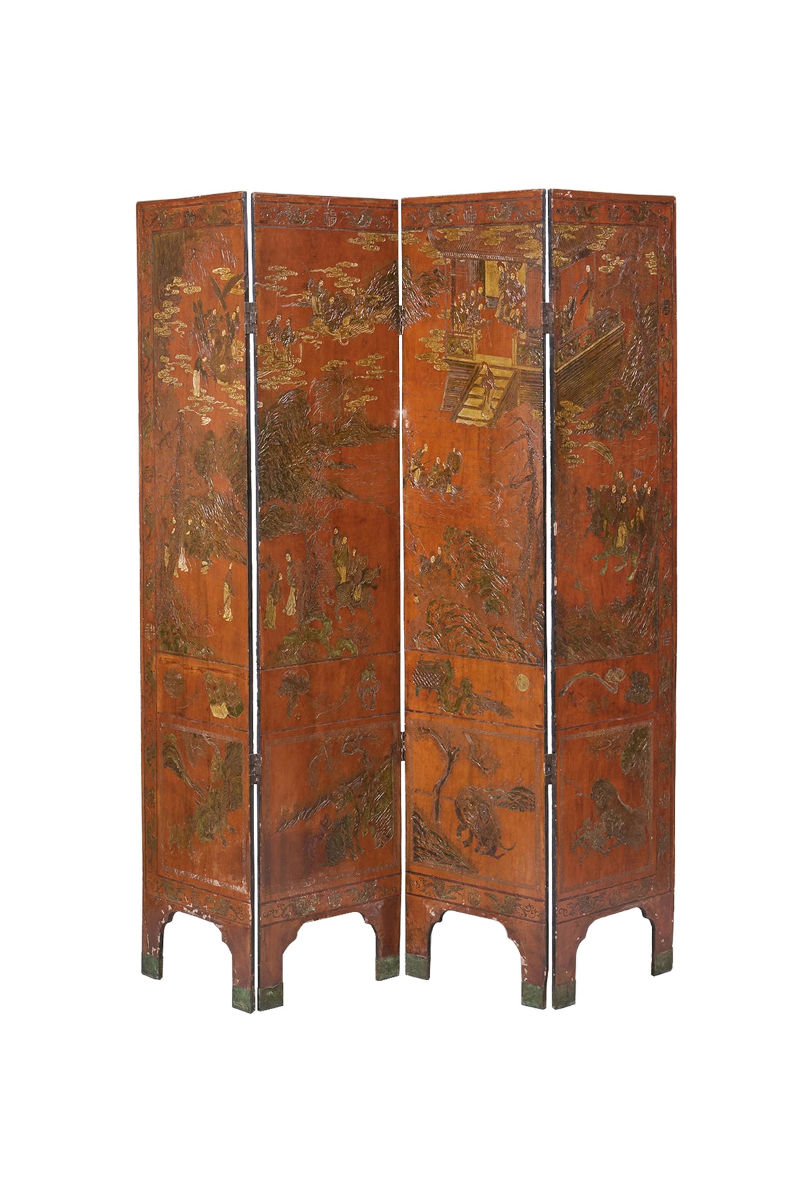 Antique Chinese Four-Panel Folding Screen