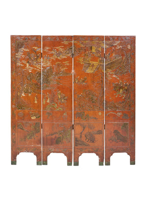 Antique Chinese Four-Panel Folding Screen