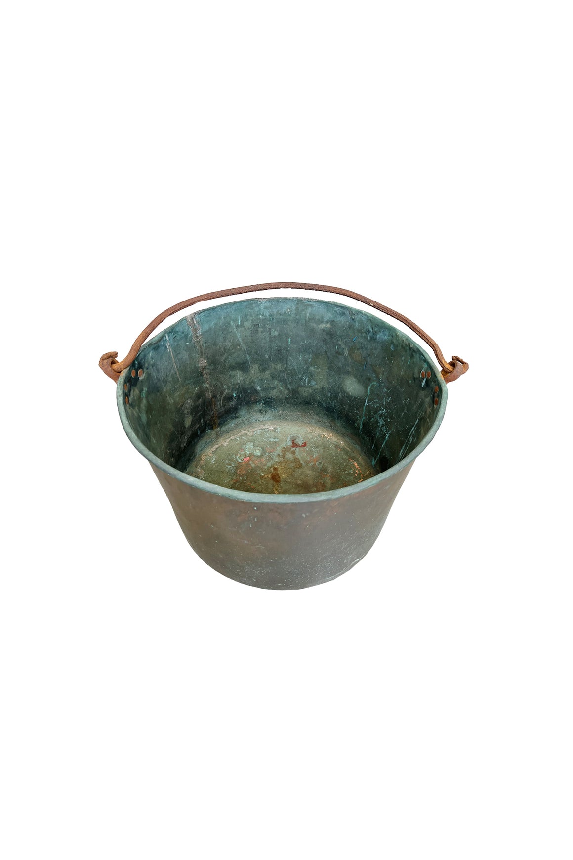 19th Century French Country Copper Cauldron With Verdigris Interior