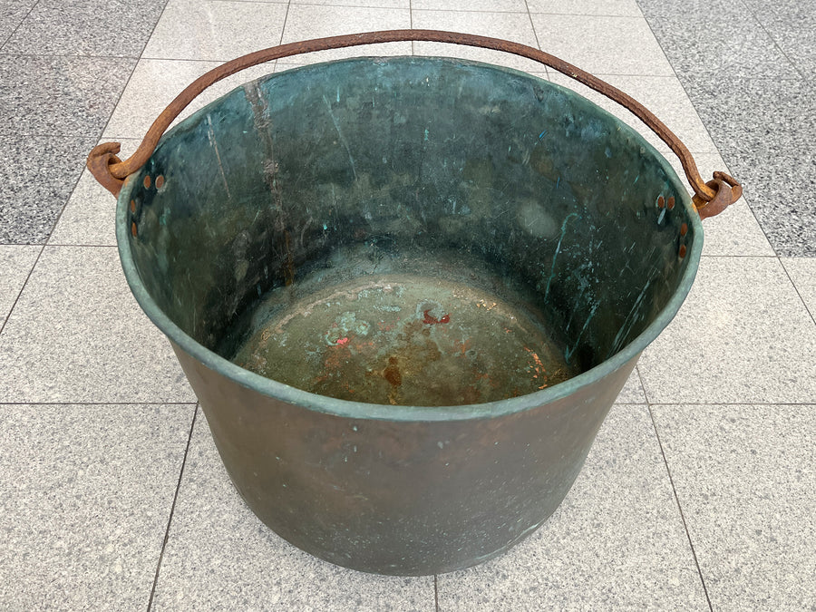 19th Century French Country Copper Cauldron With Verdigris Interior