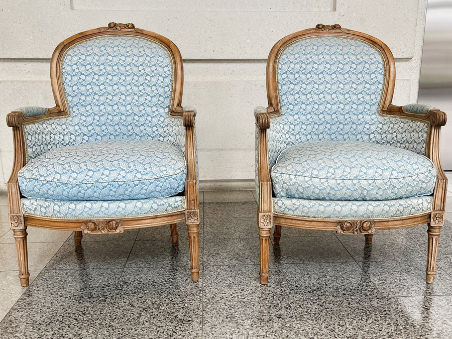 19th Century Louis XV Bergère Armchairs - A Pair