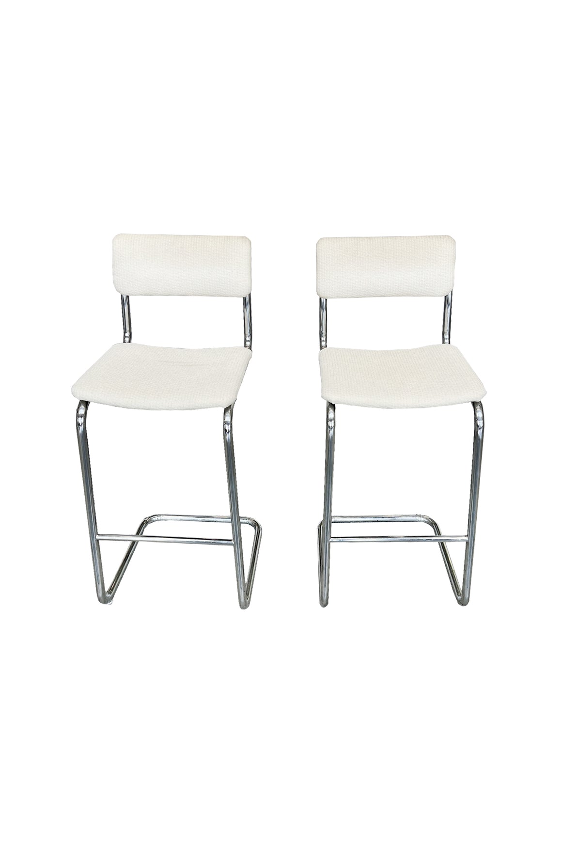Bauhaus Style Tubular Chromed Steel Barstools - A Pair