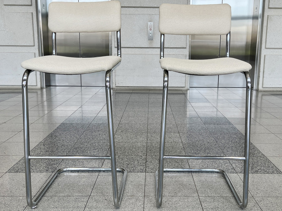 Bauhaus Style Tubular Chromed Steel Barstools - A Pair