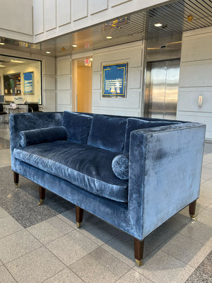 George III Style Mahogany and Blue Velvet Sofa