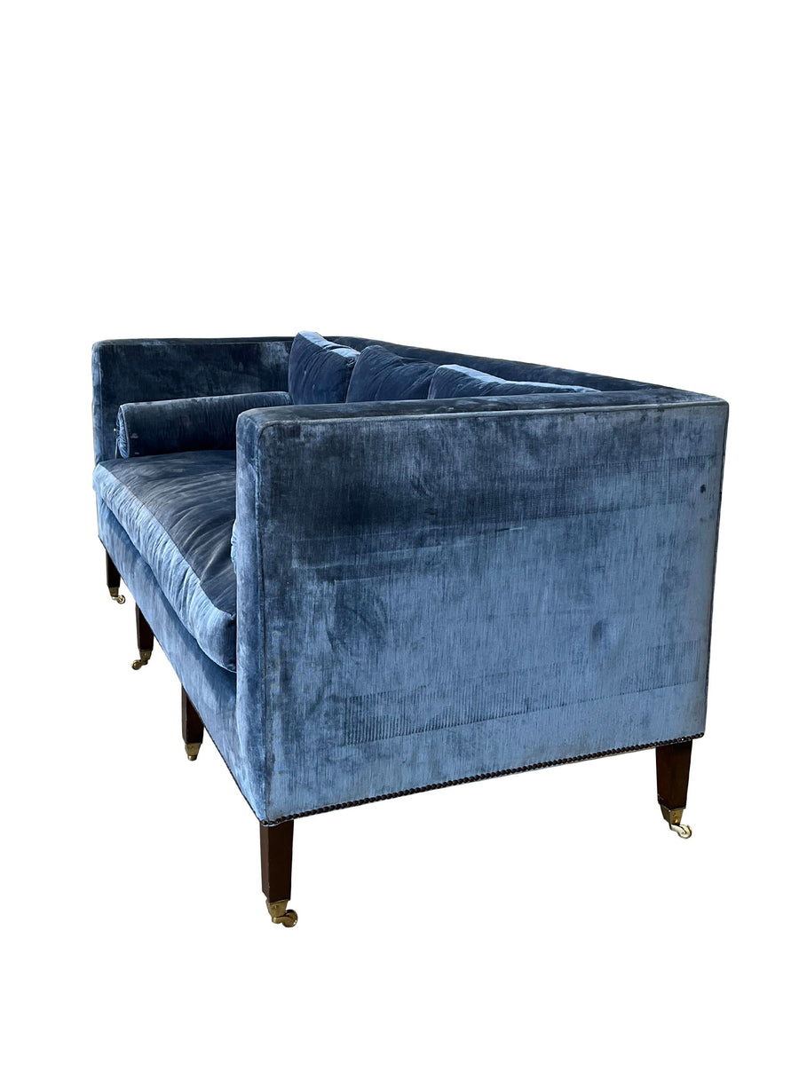 George III Style Mahogany and Blue Velvet Sofa