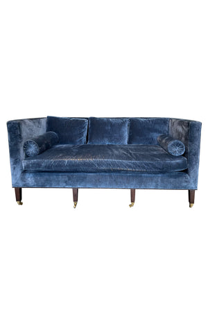 George III Style Mahogany and Blue Velvet Sofa