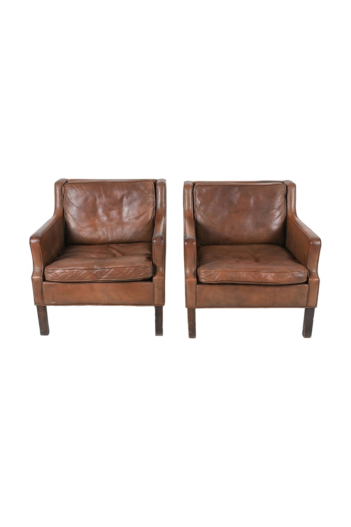 Pair of 1960s Danish Leather Club Chairs in the Style of Børge Mogensen