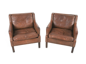 Pair of 1960s Danish Leather Club Chairs in the Style of Børge Mogensen