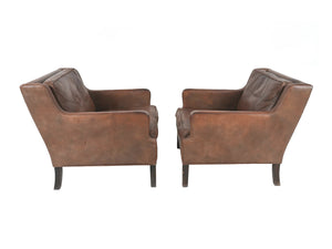 Pair of 1960s Danish Leather Club Chairs in the Style of Børge Mogensen