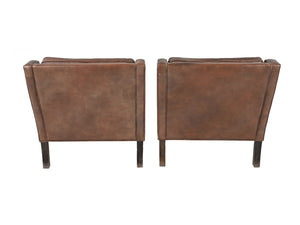 Pair of 1960s Danish Leather Club Chairs in the Style of Børge Mogensen