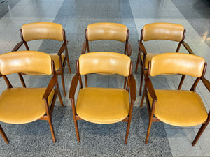 Set of 6 Erik Buch #49 Leather and Teak Dining Armchairs - ON HOLD