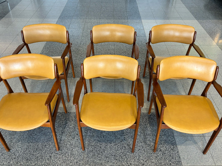 Set of 6 Erik Buch #49 Leather and Teak Dining Armchairs