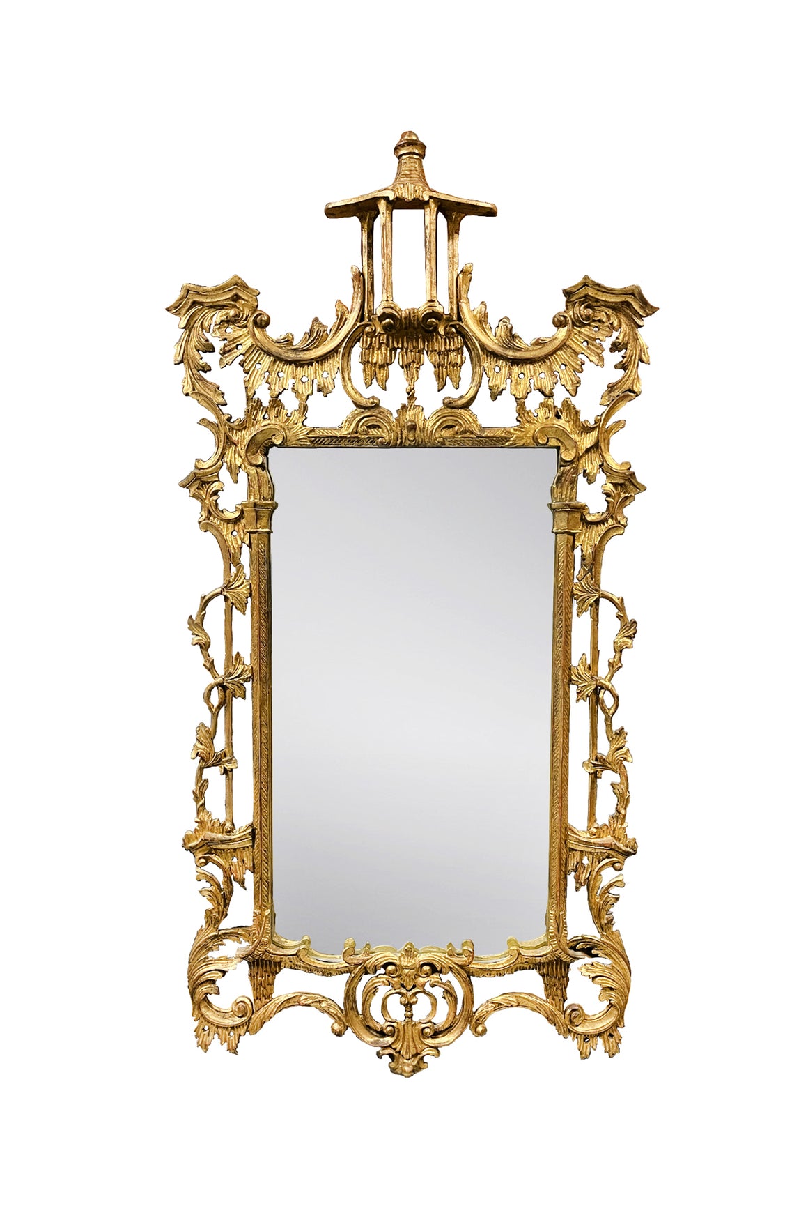Chinese Chippendale Style Carved Giltwood Wall Mirror