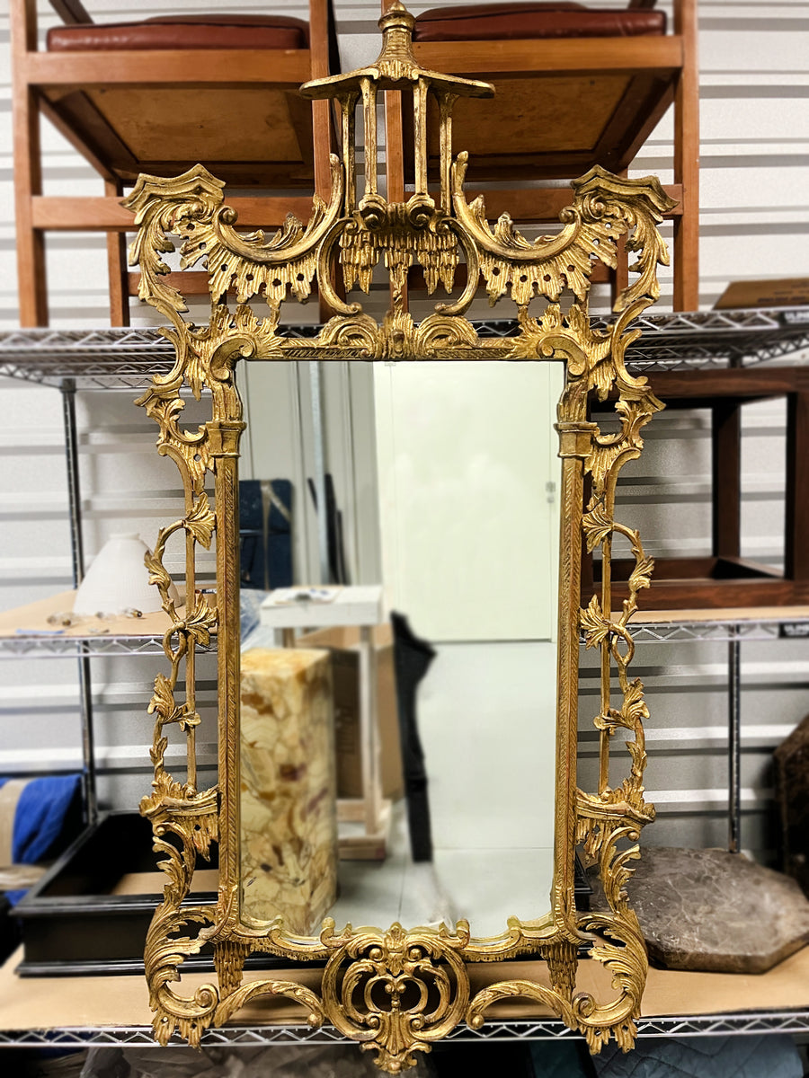Chinese Chippendale Style Carved Giltwood Wall Mirror