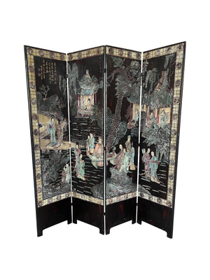 Antique Chinese Coromandel 4 Panel Screen