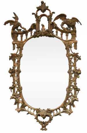 Antique Chippendale-Style Carved Wood Mirror