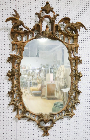 Antique Chippendale-Style Carved Wood Mirror