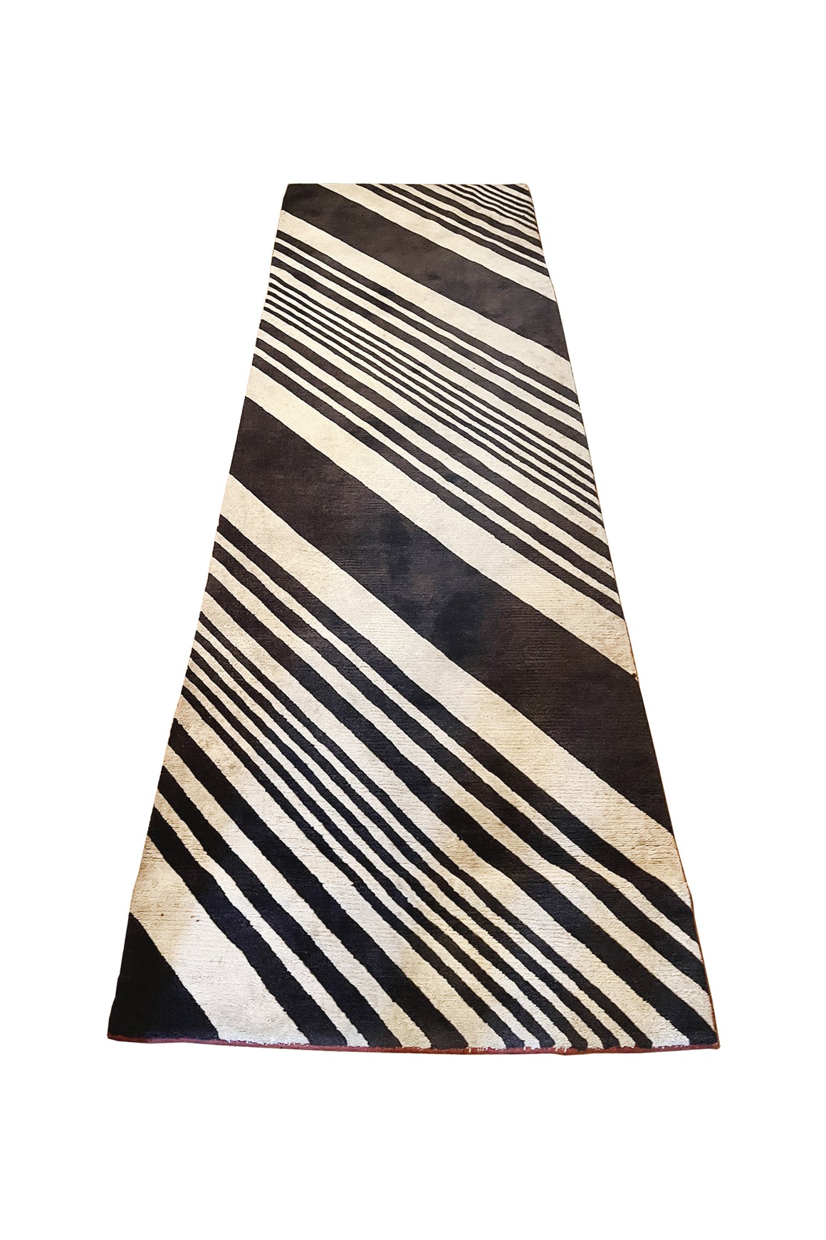 Contemporary Diagonal Striped Wool Runner Rug | 3' x 9' 10"