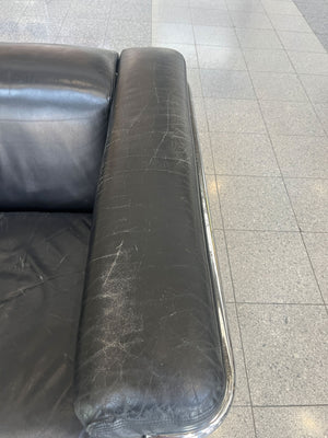 Pair of Black Leather Armchairs in the Style of Le Corbusier