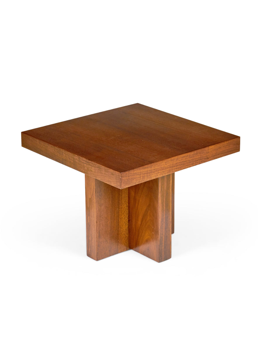 Pair Mid Century Walnut X-Base Side Tables by Milo Baughman