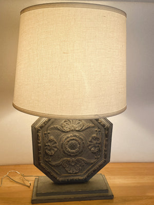 Custom Table Lamp With Carved Shield Form