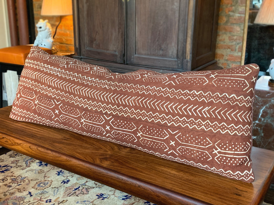 Custom Long Pillow With Vintage Mud Cloth From Mali