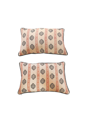 Custom Pillows in Red & Indigo Printed Fabric - a Pair