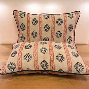 Custom Pillows in Red & Indigo Printed Fabric - a Pair