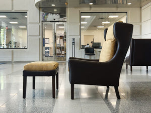Danish Modern Leather Wingback & Ottoman in the Style of Børge Mogensen
