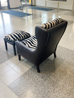 Børge Mogensen Style Leather Wingback & Ottoman | ON HOLD