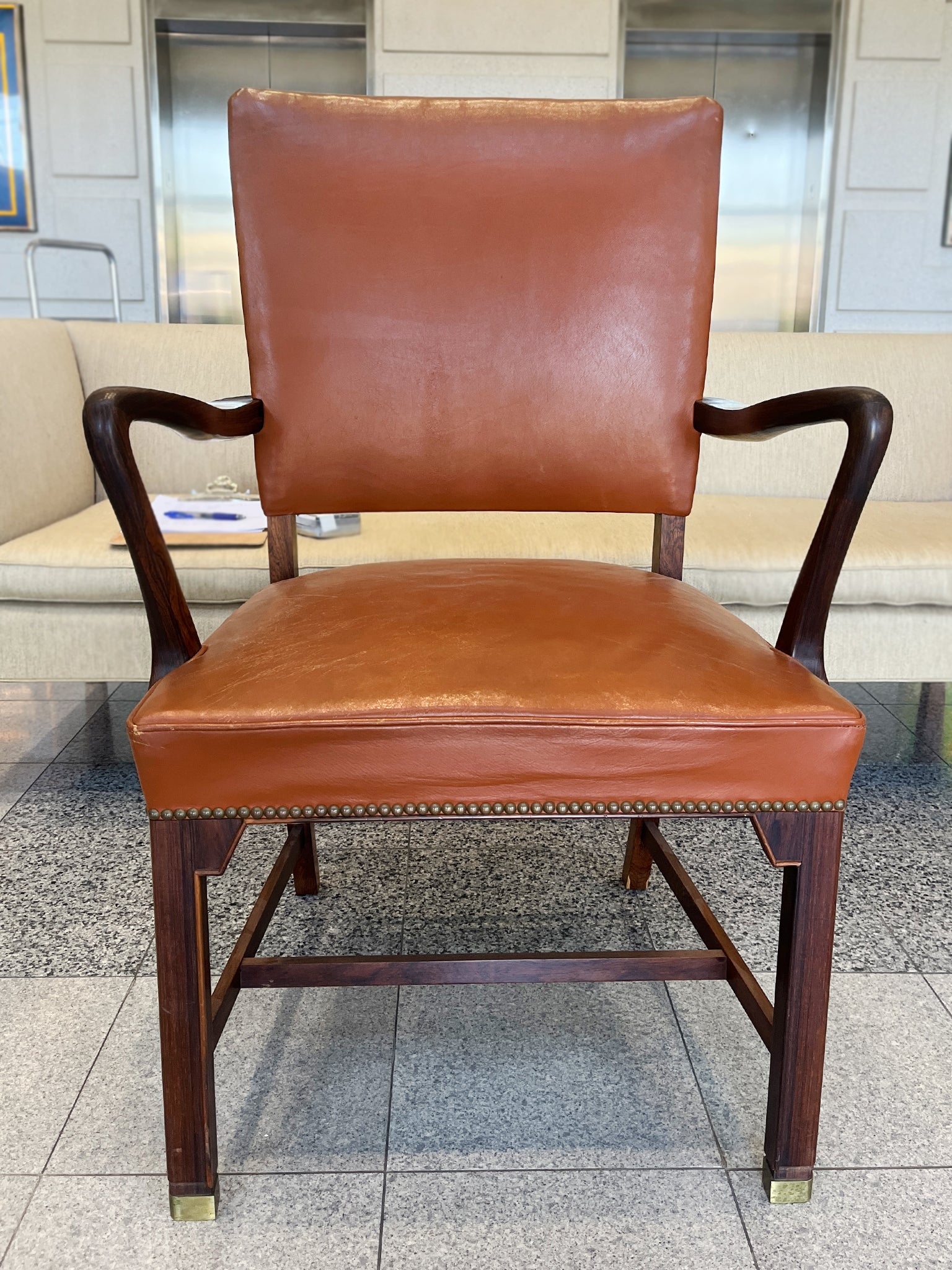 Danish Modern Leather Armchair in the Style of Fritz Hansen