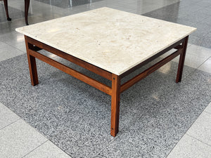 Danish Modern Travertine Top & Rosewood Coffee Table