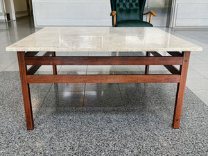 Danish Modern Travertine Top & Rosewood Coffee Table